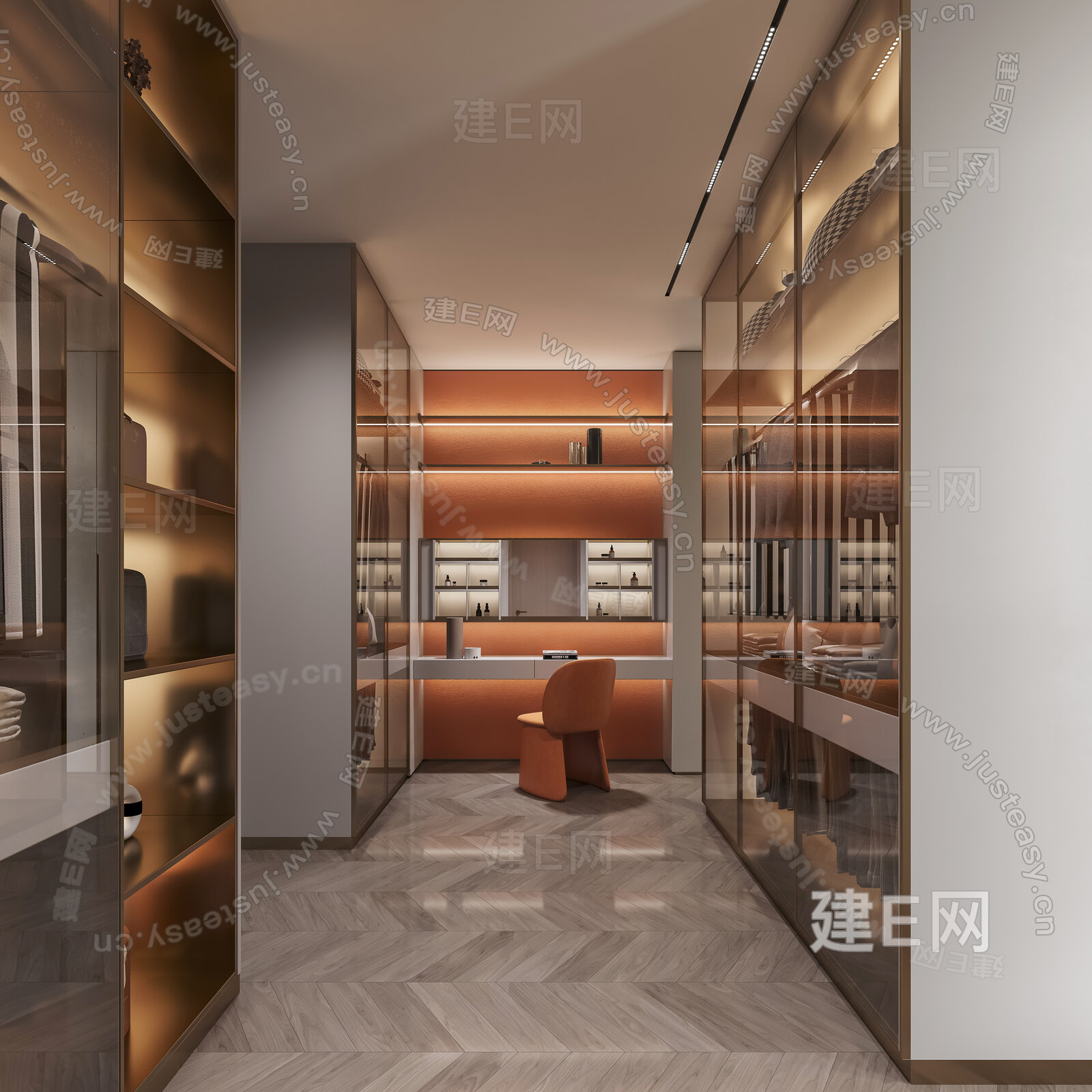 现代轻奢衣帽间模型SU模型下载[ID:113789669]_建E室内设计网
