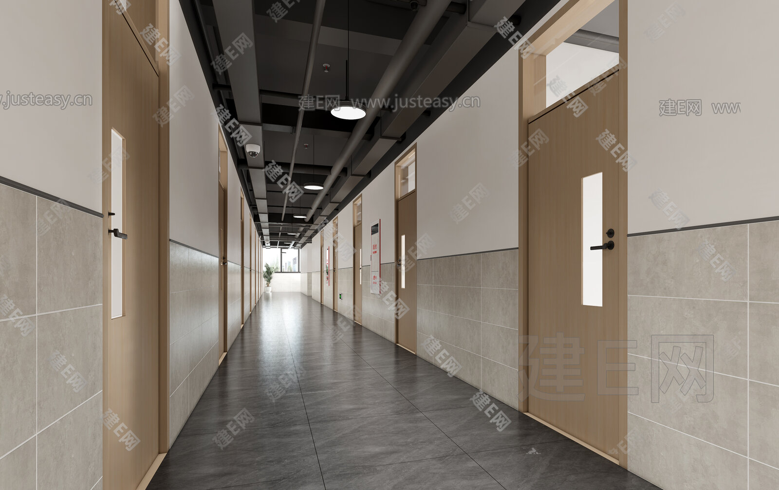 现代学校宿舍走道模型SU模型下载[ID:113855103]_建E室内设计网