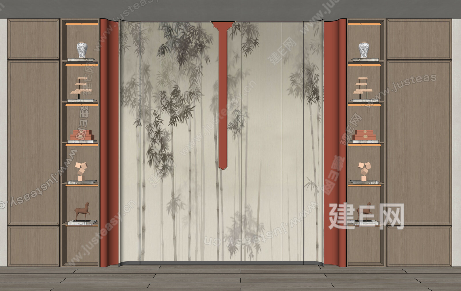 新中式背景墙 模型SU模型下载[ID:113986062]_建E室内设计网