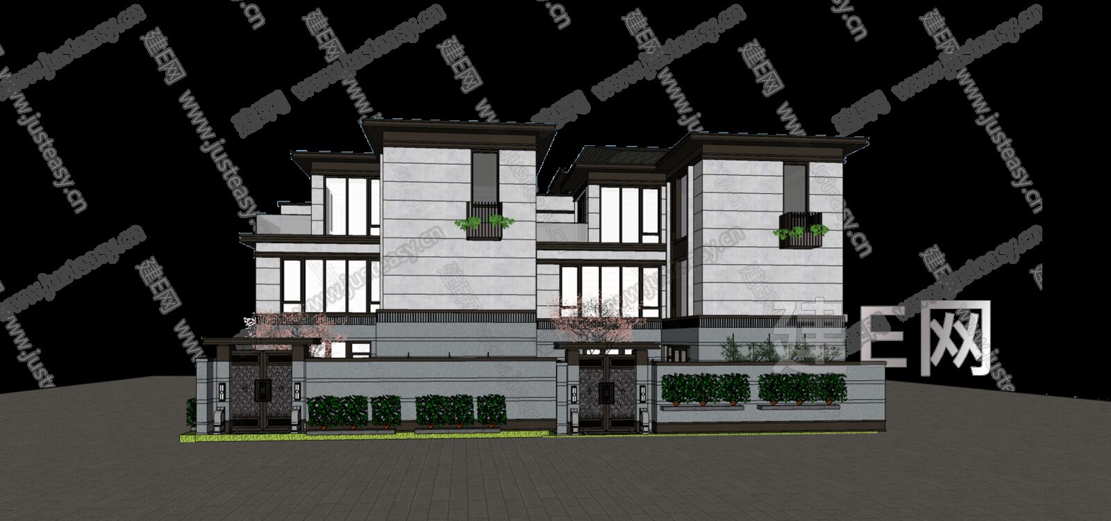 新中式别墅模型SU模型下载[ID:114641517]_建e网su模型