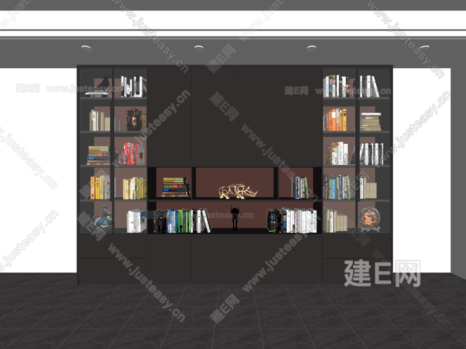 现代书柜模型SU模型下载[ID:114379384]_建E室内设计网