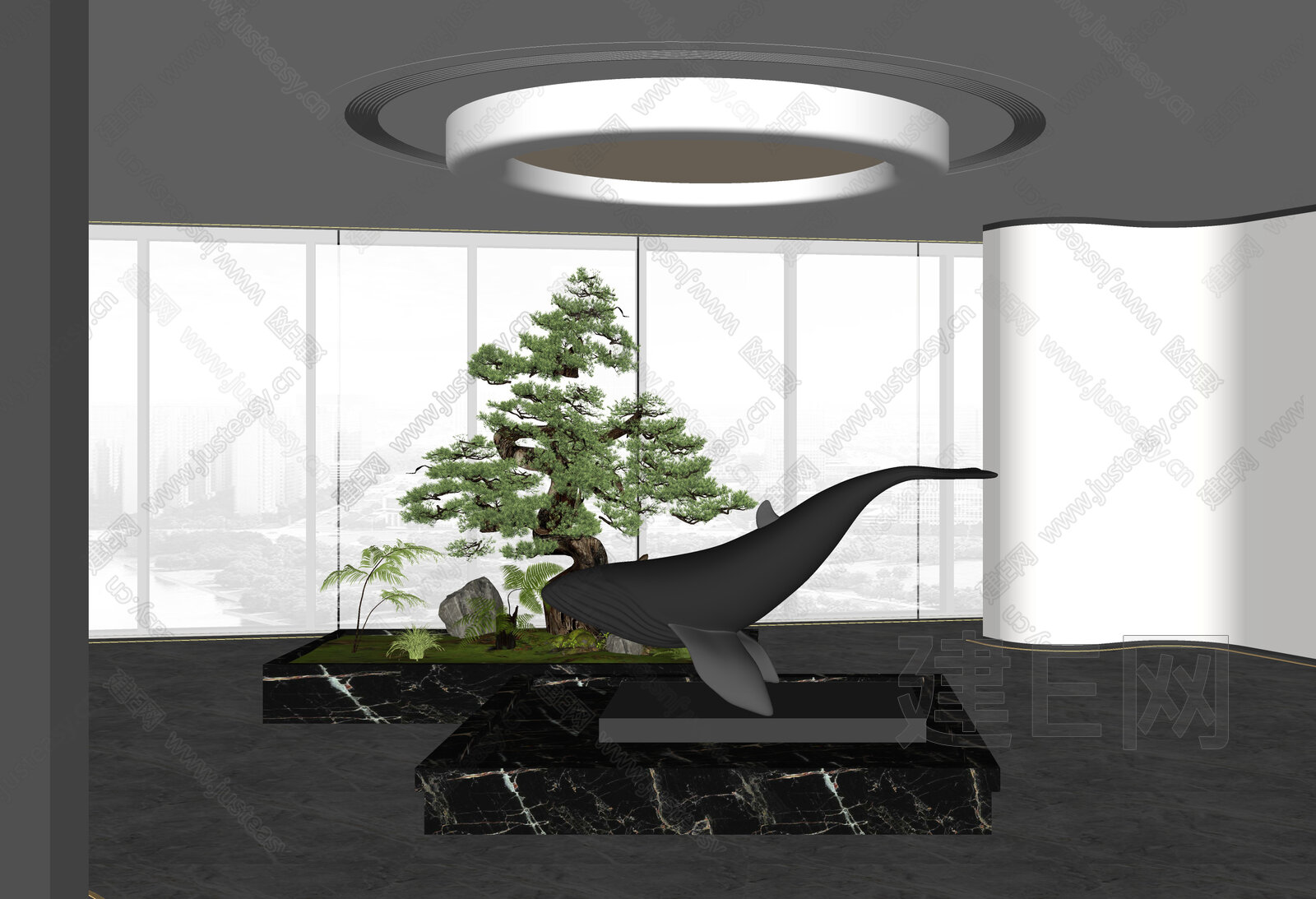 现代鲸鱼雕塑SU模型下载[ID:115428051]，现代鲸鱼雕塑，SU模型下载