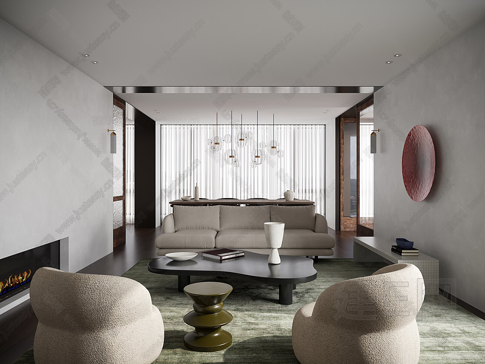 侘寂风客餐厅3d模型下载[ID:110318174]_建e网3d模型