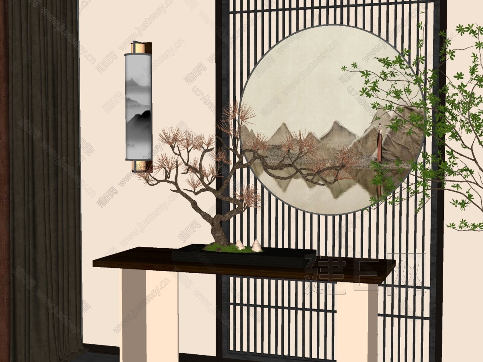 新中式绿植盆栽摆件模型SU模型下载[ID:116738600]_建e网su模型