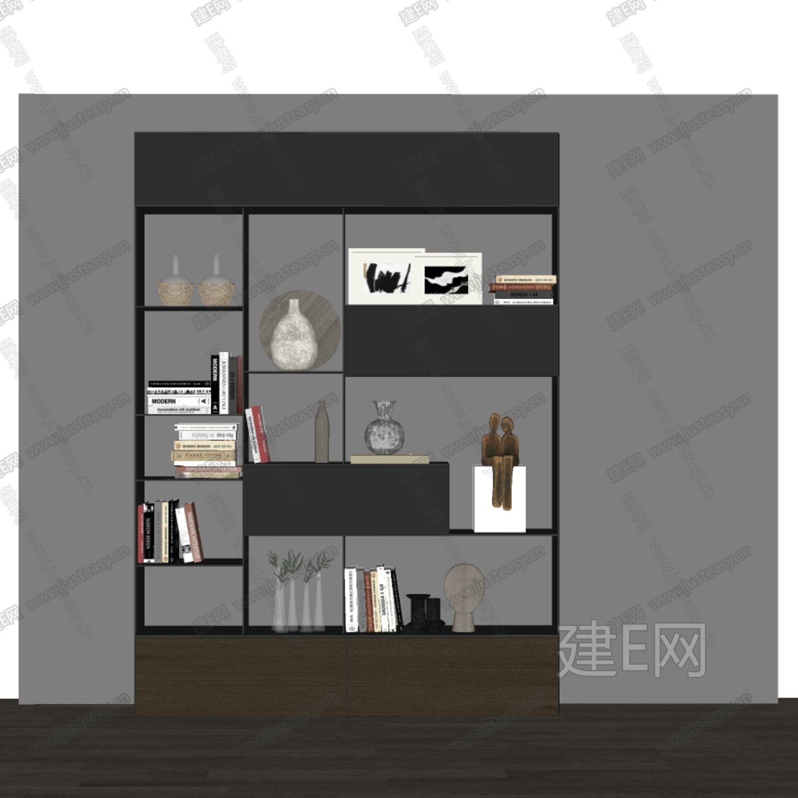 现代书柜模型SU模型下载[ID:116738620]_建E室内设计网
