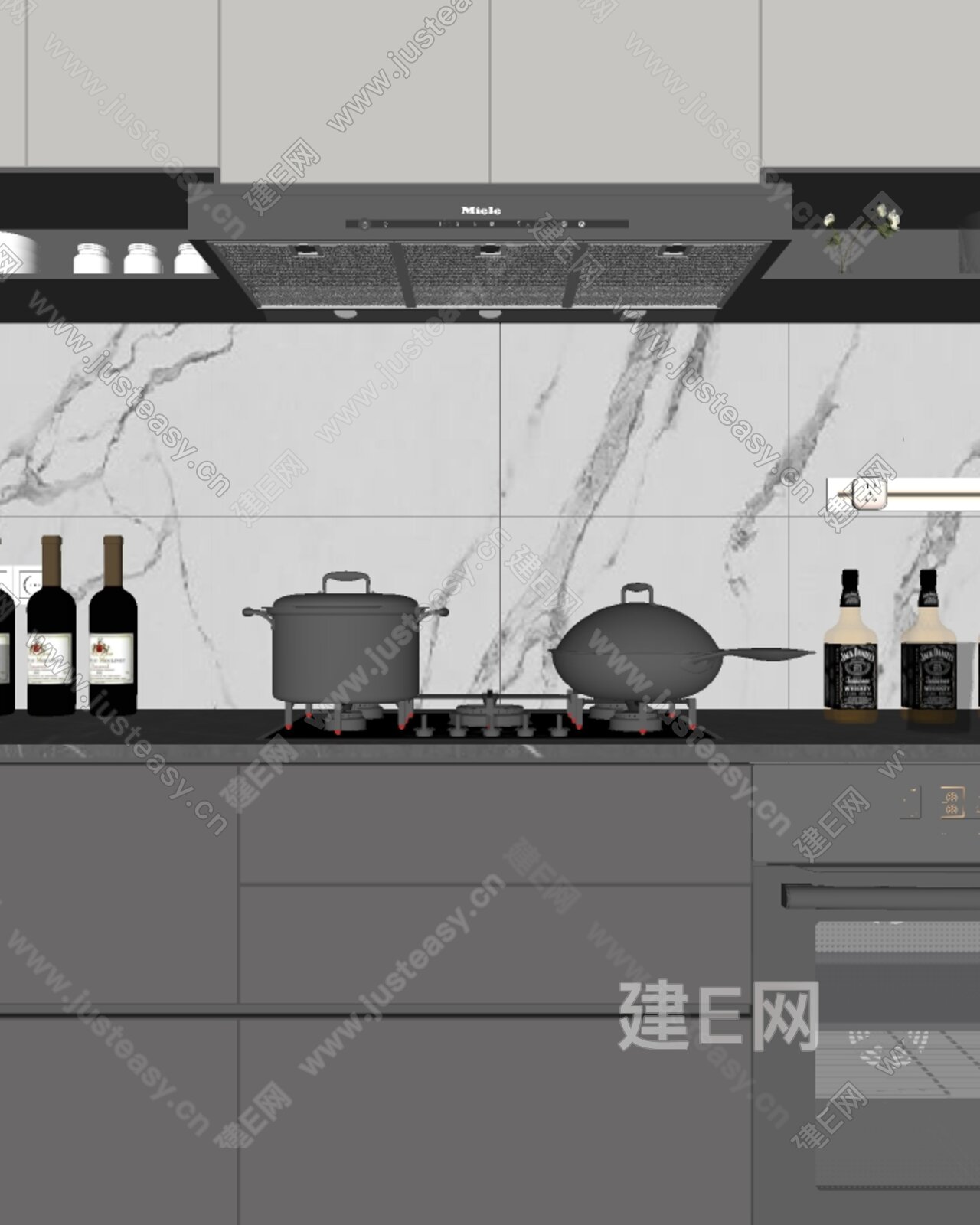 现代厨房模型SU模型下载[ID:116607734]_建E室内设计网