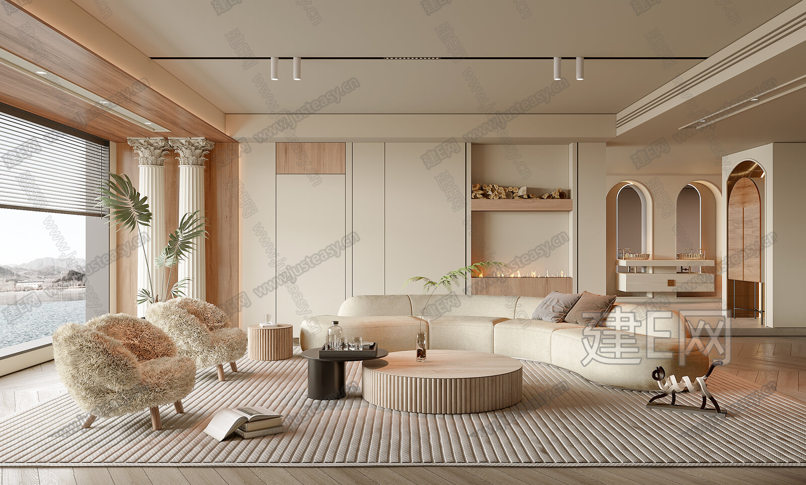 现代奶油风客厅模型SU模型下载[ID:116935204]_建e网su模型