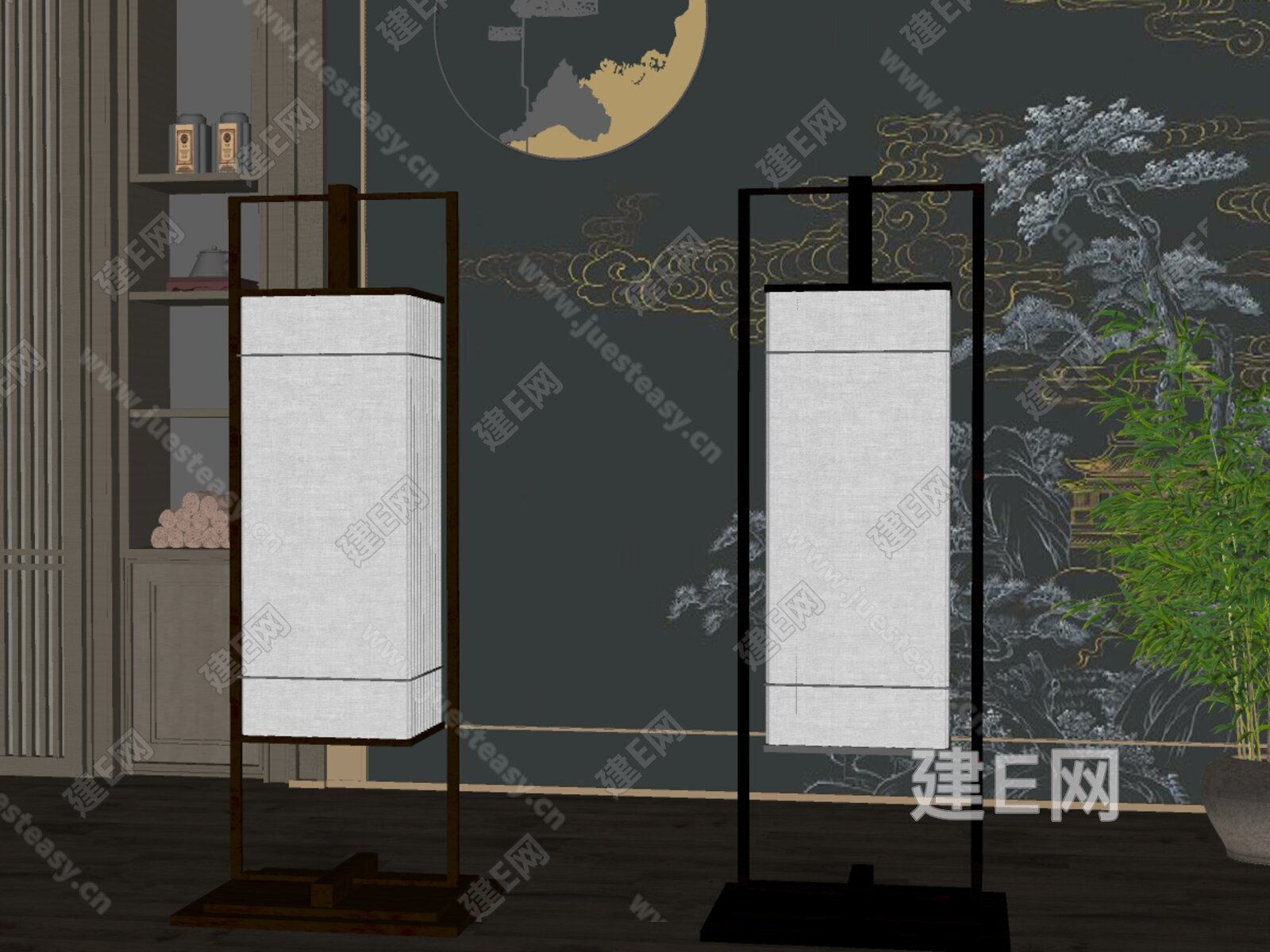 新中式落地灯组合模型SU模型下载[ID:117131811]_建E室内设计网