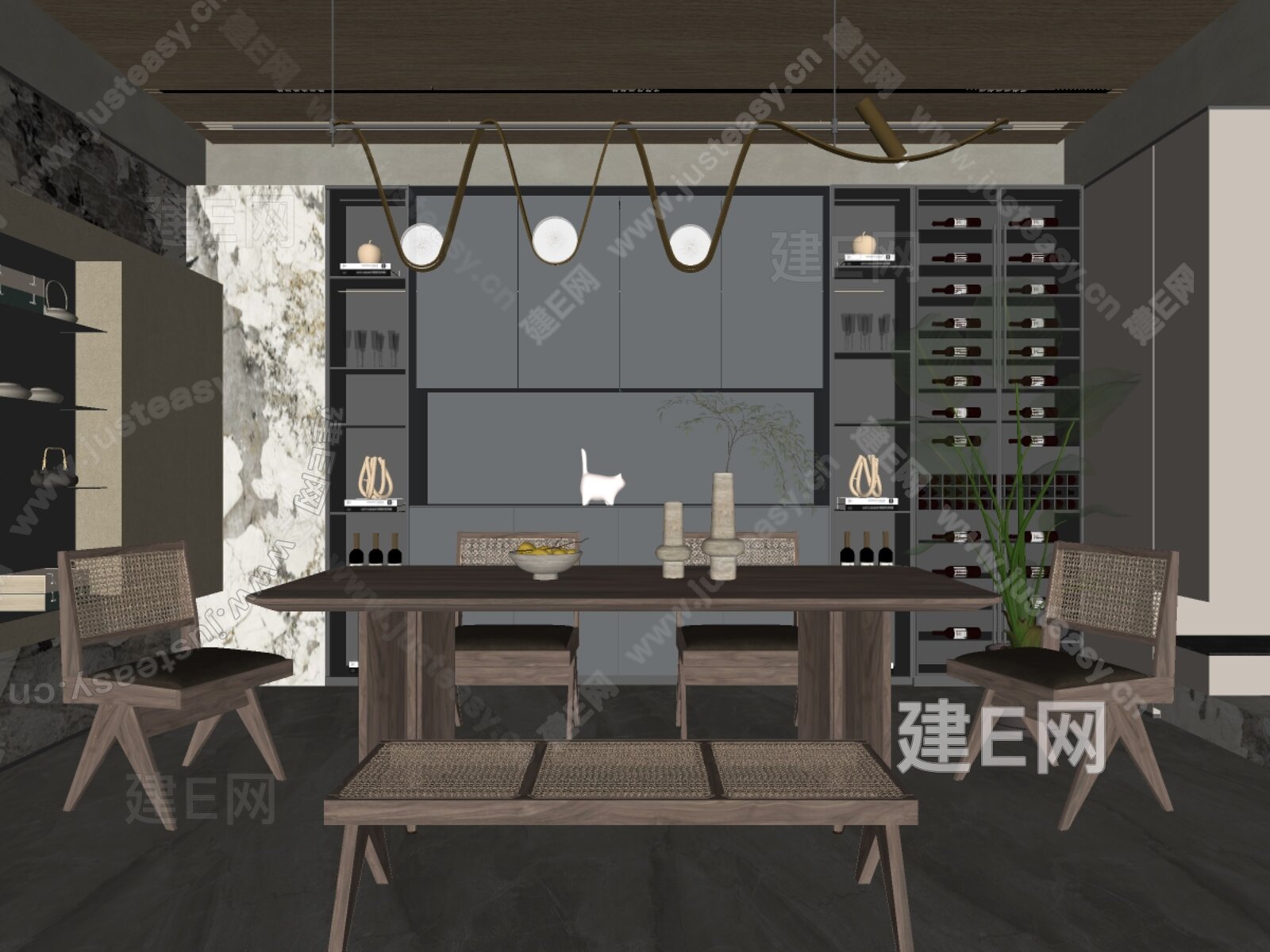 侘寂风餐厅模型SU模型下载[ID:117131957]_建E室内设计网