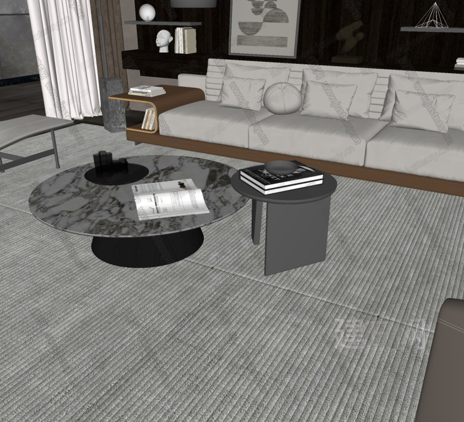 现代沙发茶几组合模型SU模型下载[ID:117066465]_建E室内设计网