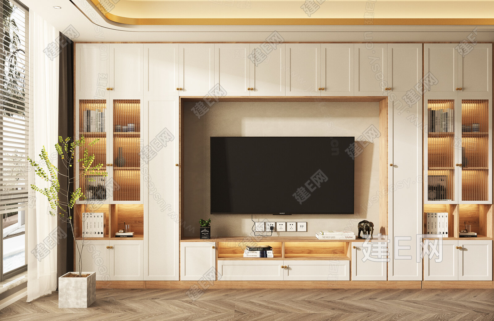 现代电视柜模型SU模型下载[ID:109136562]_建E室内设计网