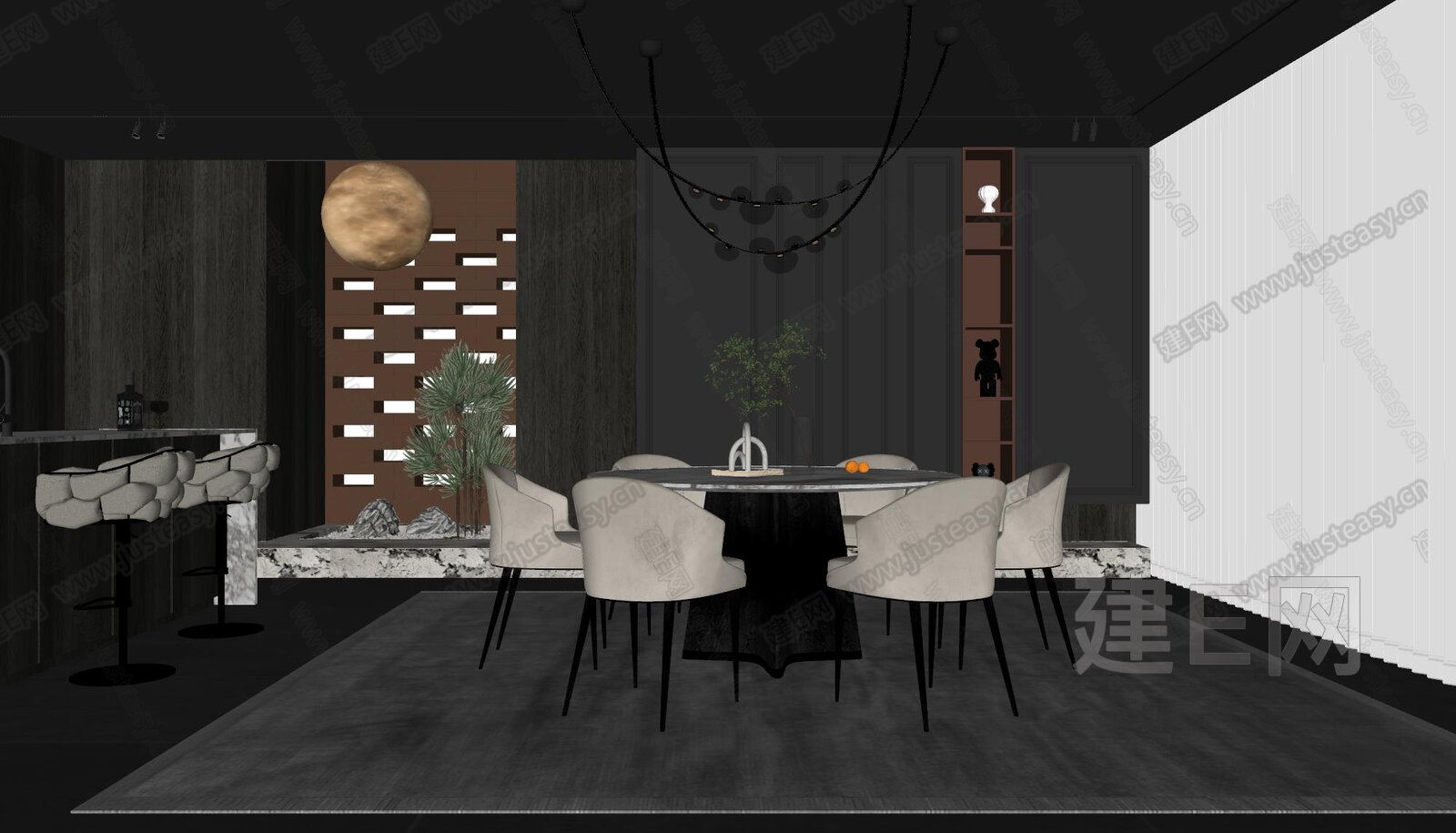 现代餐厅模型SU模型下载[ID:109070999]_建E室内设计网