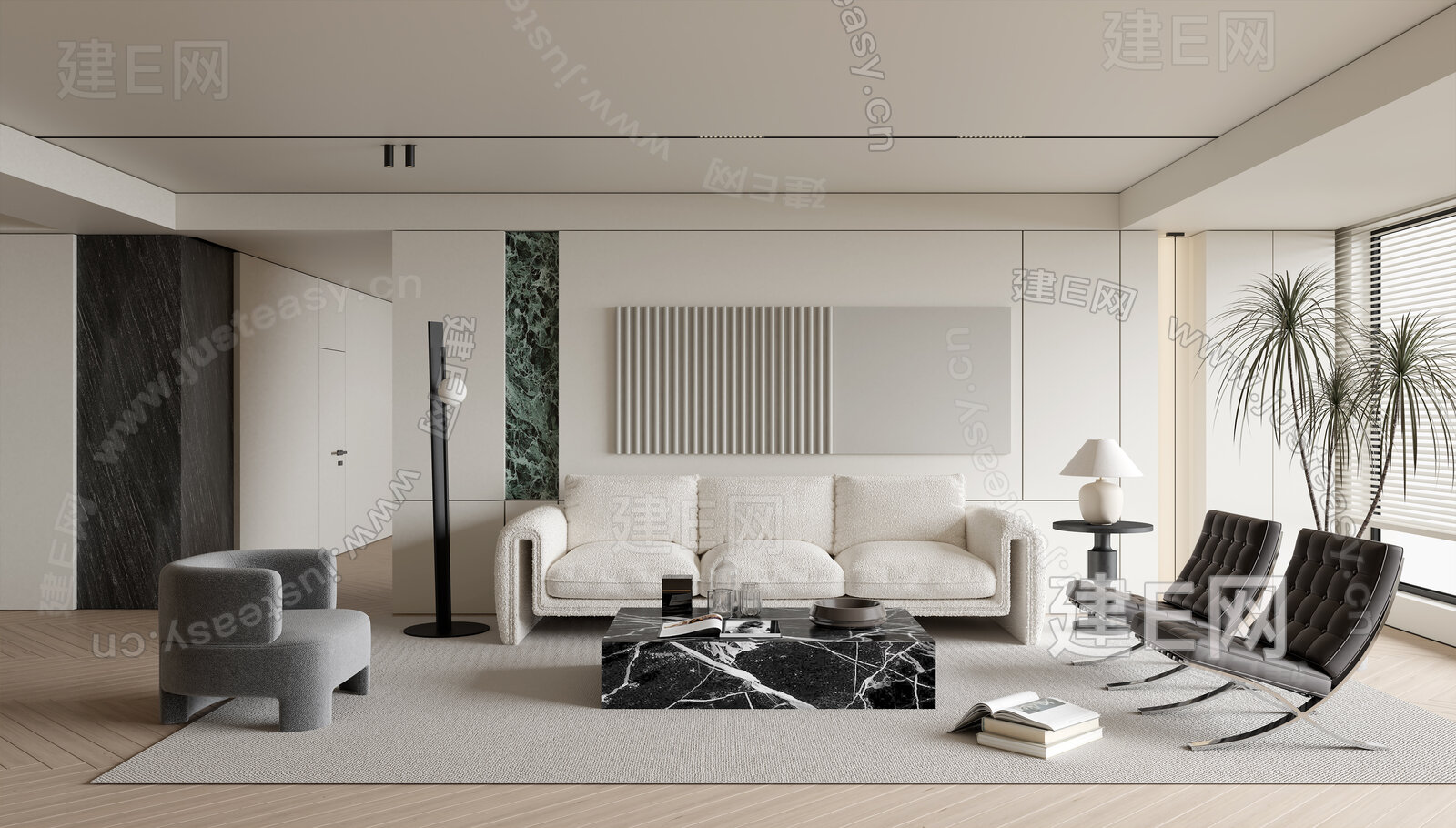 现代客厅模型SU模型下载[ID:109070967]_建e网su模型