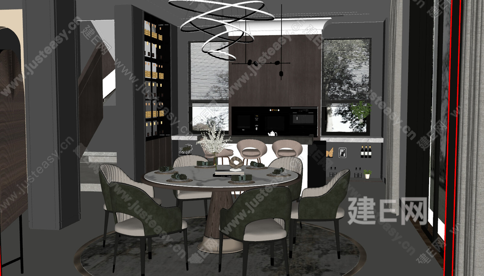 现代餐厅模型SU模型下载[ID:109923040]_建e网su模型