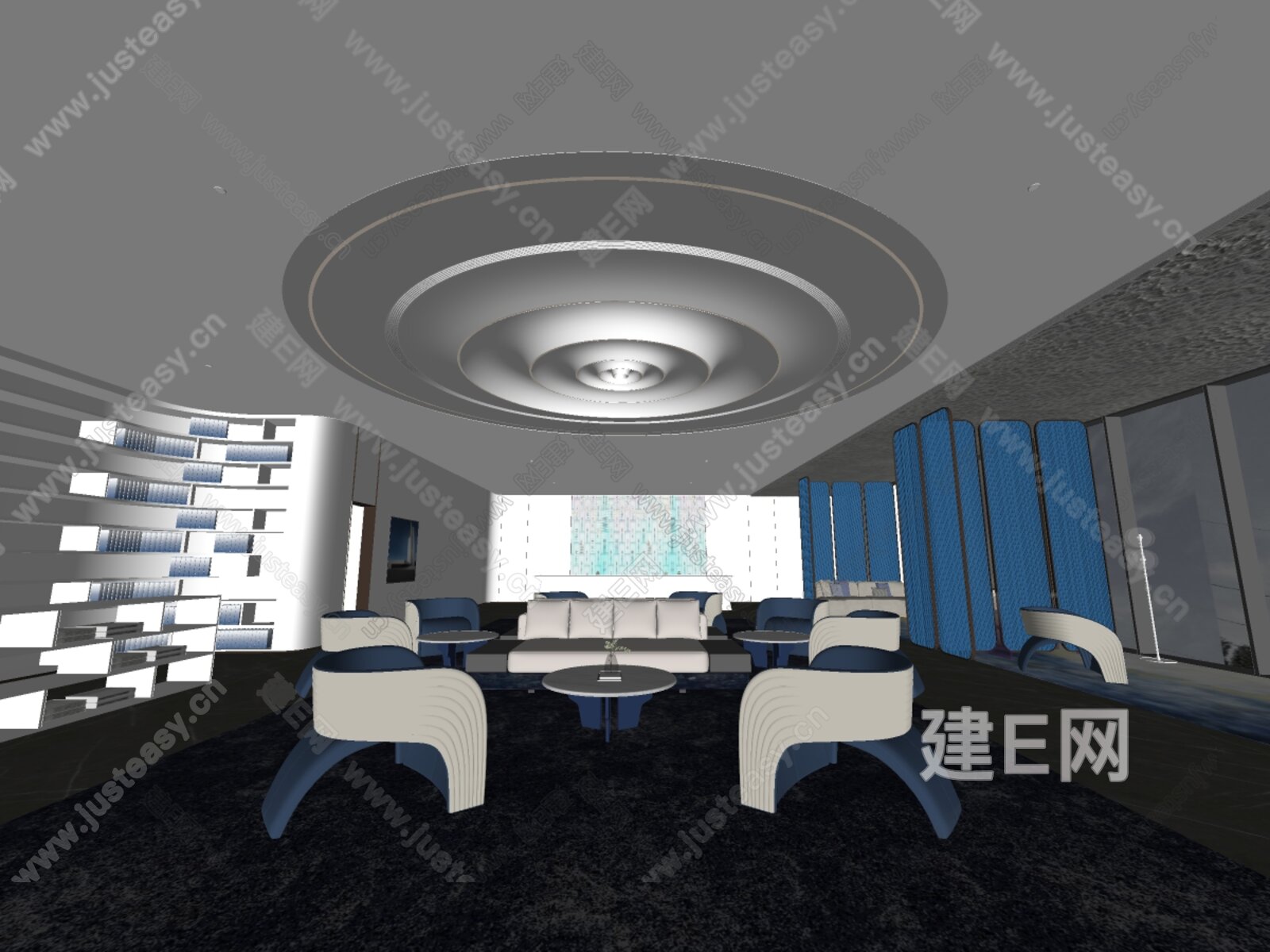 运成设计 现代售楼处接待区模型SU模型下载[ID:109923046]_建e网su模型