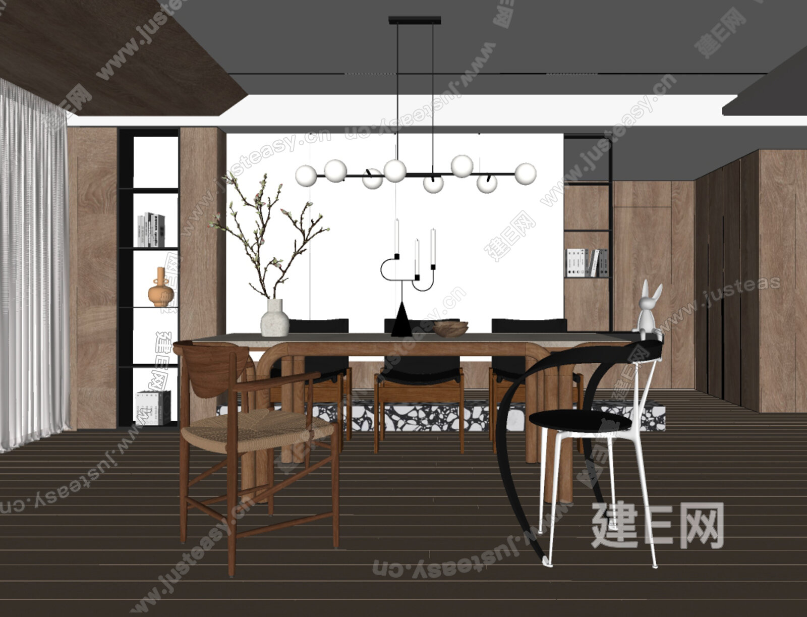 Minotti 侘寂风餐厅模型SU模型下载[ID:110053896]_建E室内设计网