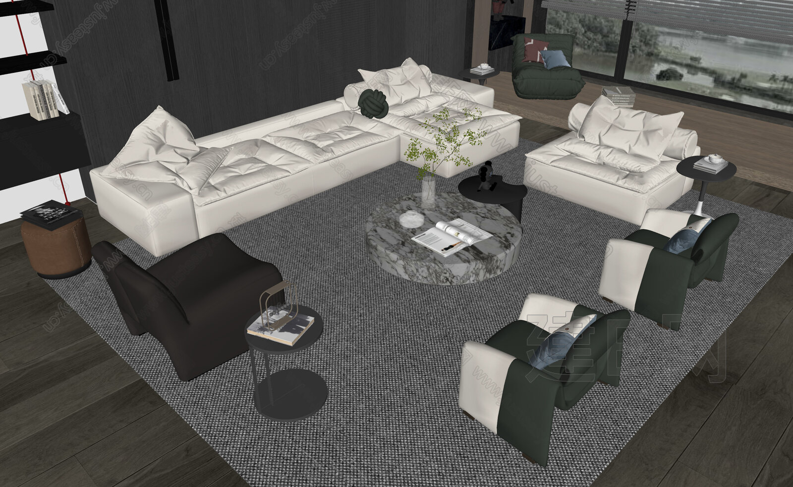 Minotti 米洛提 现代沙发茶几组合模型SU模型下载[ID:109660886]_建E室内设计网