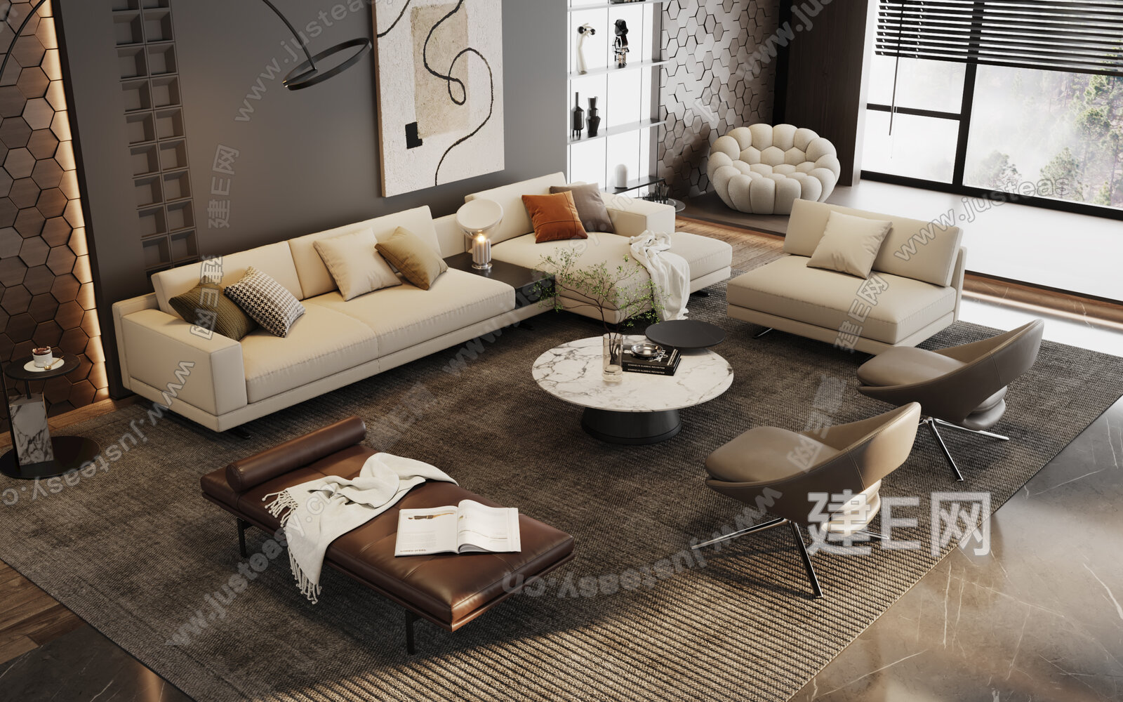 Minotti 米洛提 现代沙发茶几组合模型SU模型下载[ID:109660902]_建e网su模型