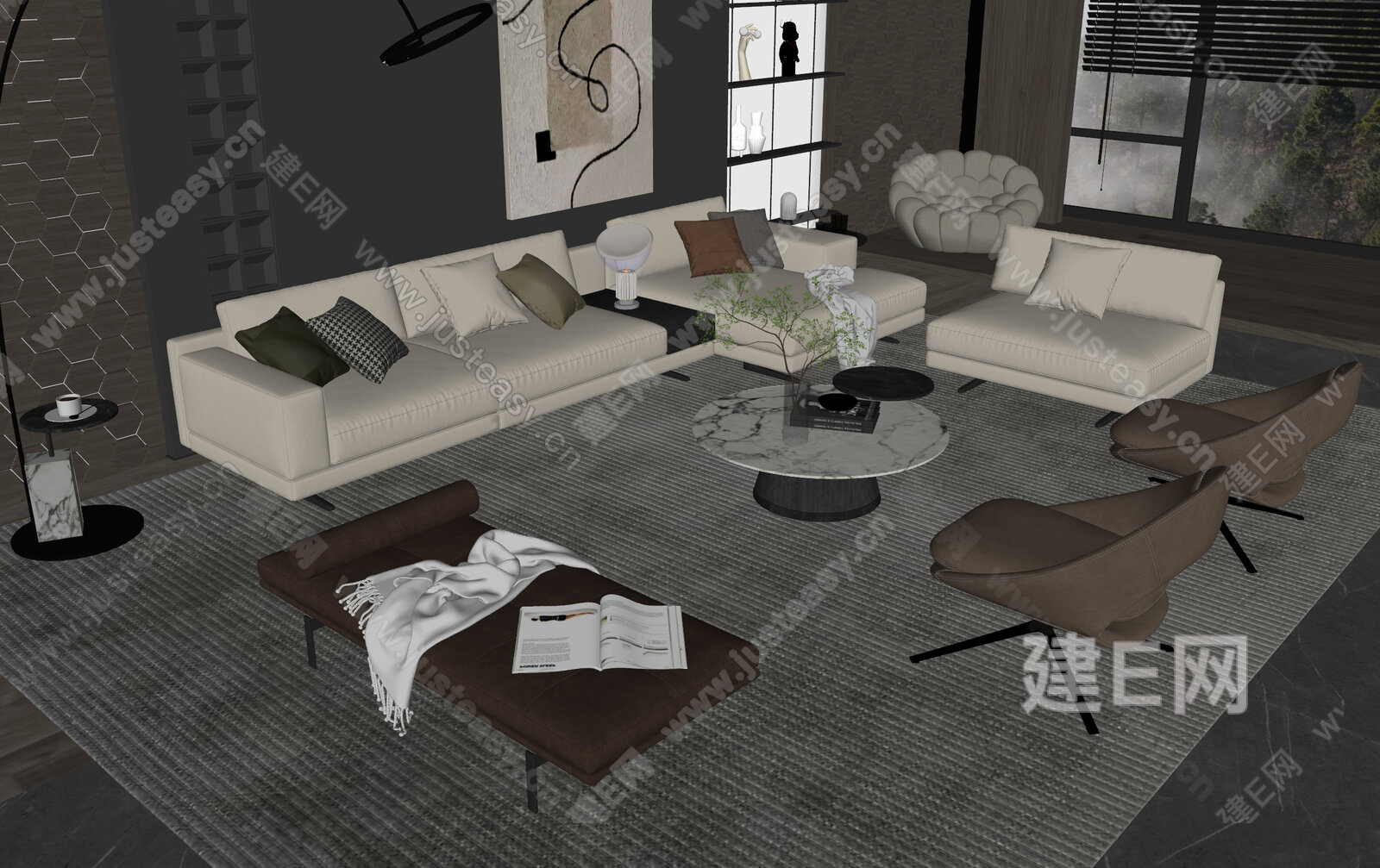 Minotti 米洛提 现代沙发茶几组合模型SU模型下载[ID:109660902]_建e网su模型