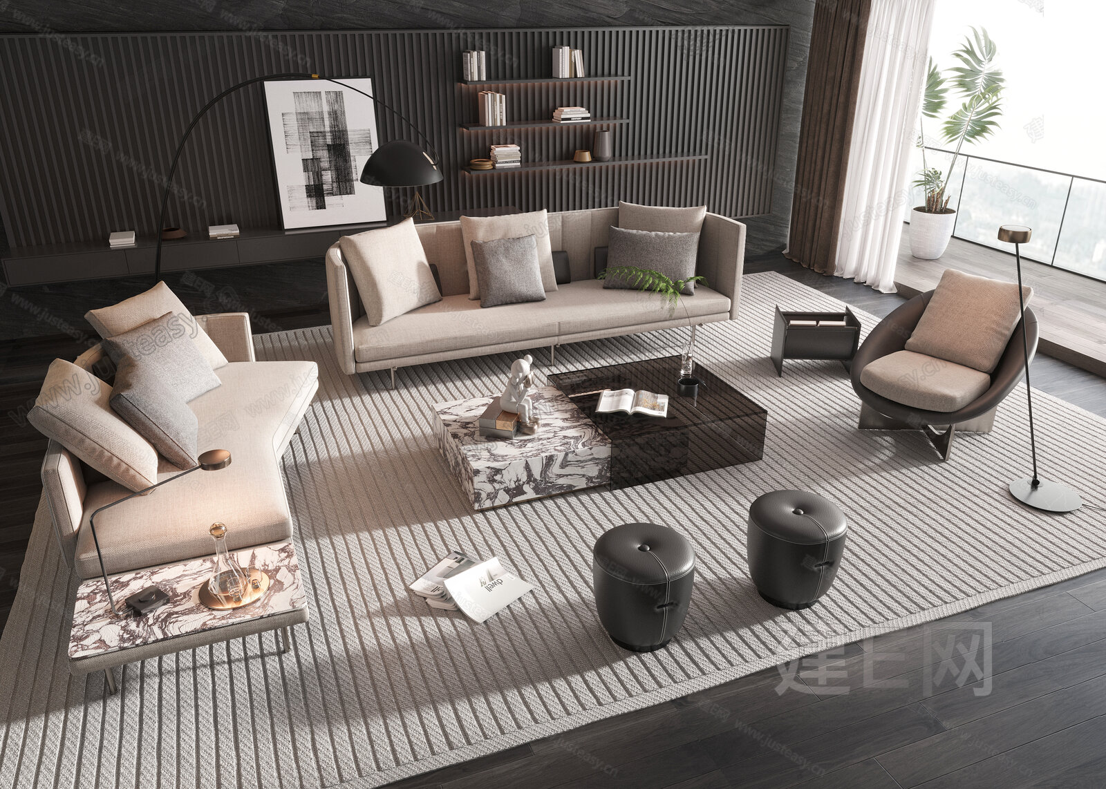 Minotti 米洛提 现代沙发茶几组合模型SU模型下载[ID:109595137]_建e网su模型