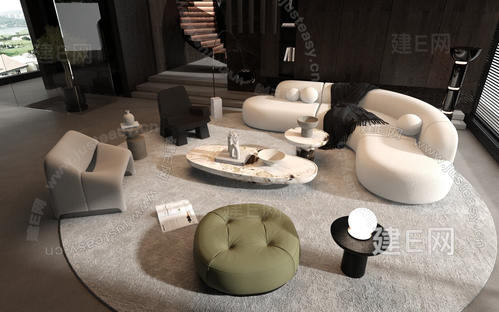 【现代沙发茶几组合3d模型】建E网_现代沙发茶几组合3d模型下载[ID:112087763]_打造3d现代沙发茶几组合模型免费下载平台