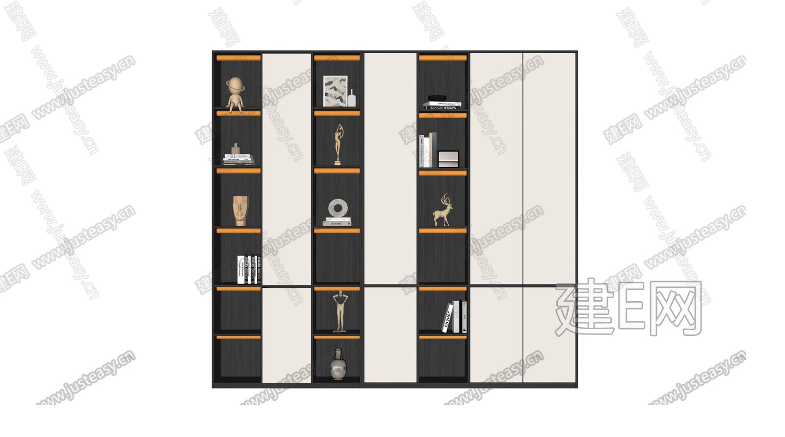 现代书柜模型SU模型下载[ID:110578327]_建e网su模型
