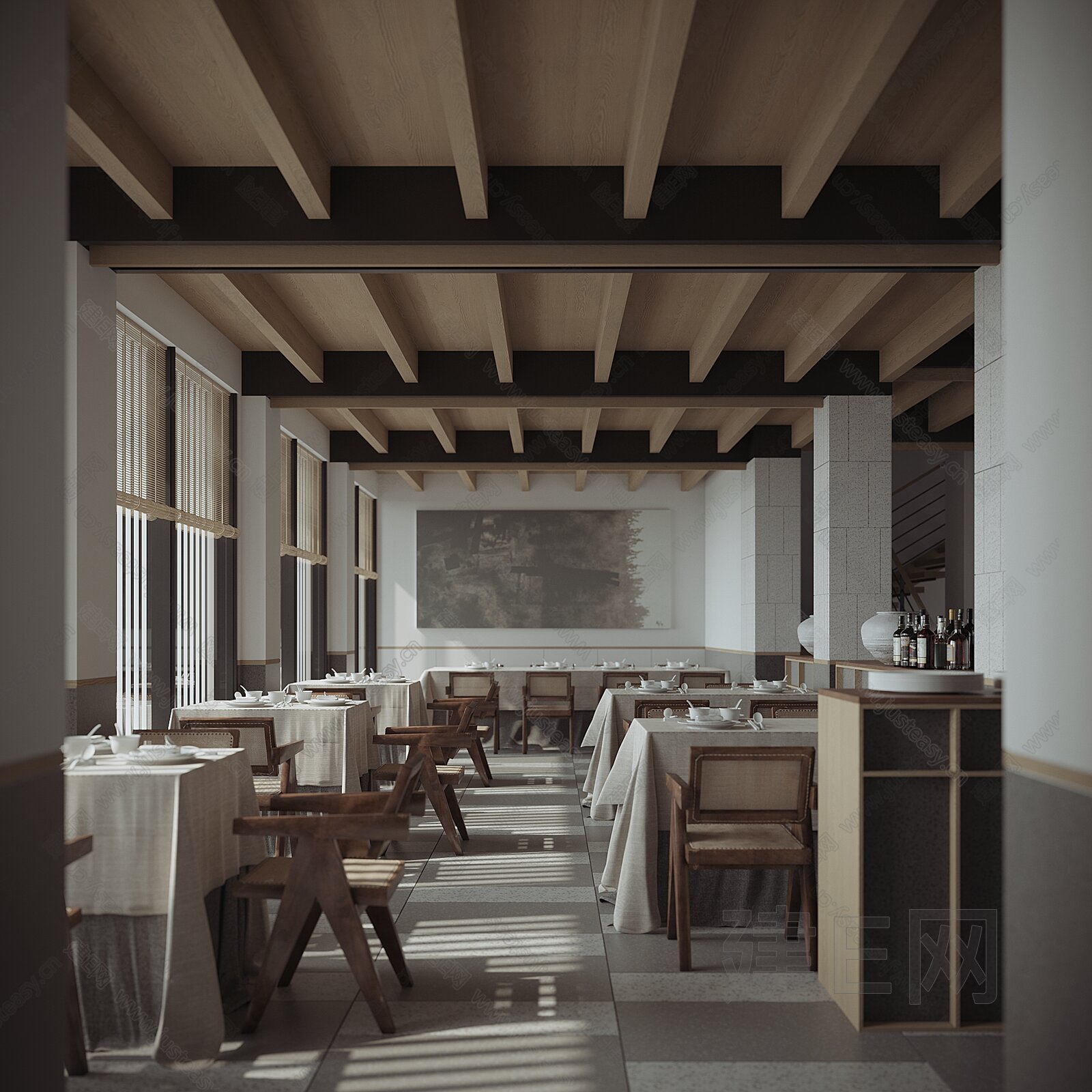 侘寂风餐厅模型SU模型下载[ID:110119461]_建E室内设计网