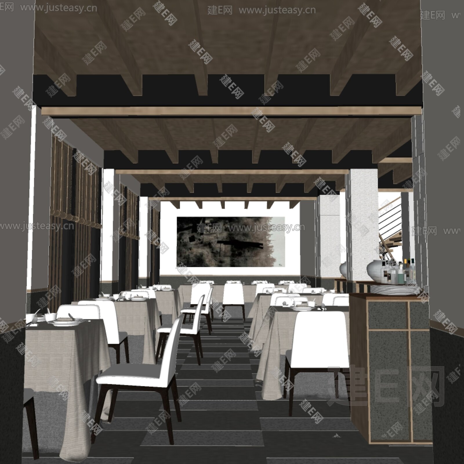 侘寂风餐厅模型SU模型下载[ID:110119461]_建E室内设计网