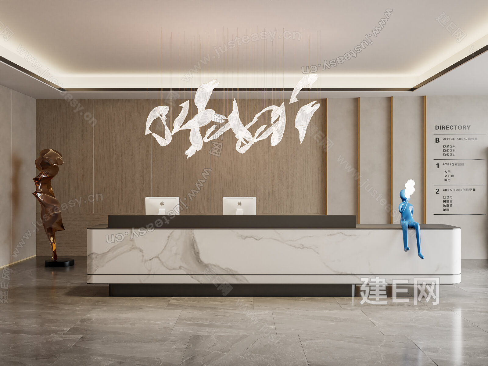 现代公司前台模型SU模型下载[ID:111102509]_建E室内设计网