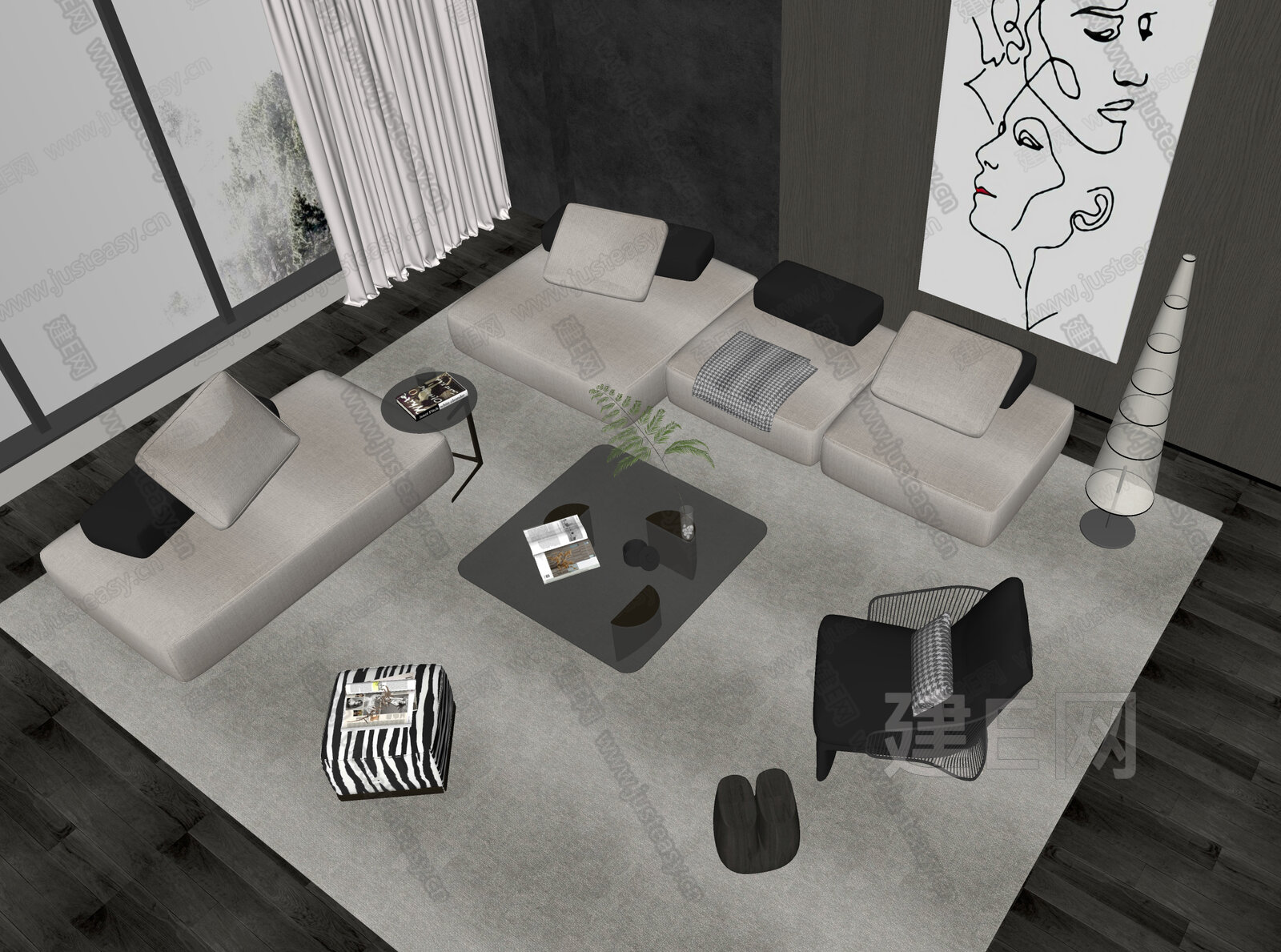 Poliform 现代沙发茶几组合模型SU模型下载[ID:111102601]_建e网su模型