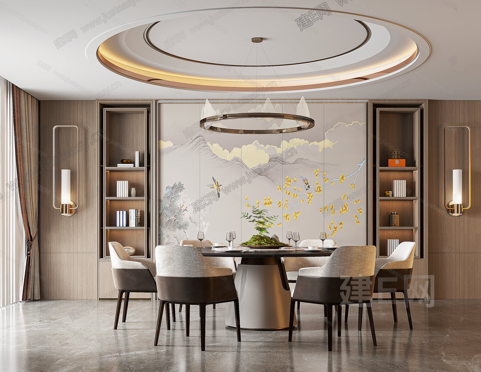 新中式餐厅模型SU模型下载[ID:111102582]_建e网su模型