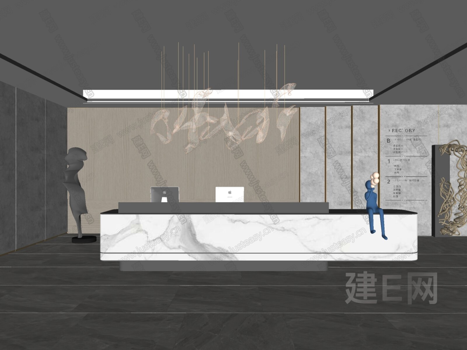 现代公司前台模型SU模型下载[ID:111102509]_建E室内设计网