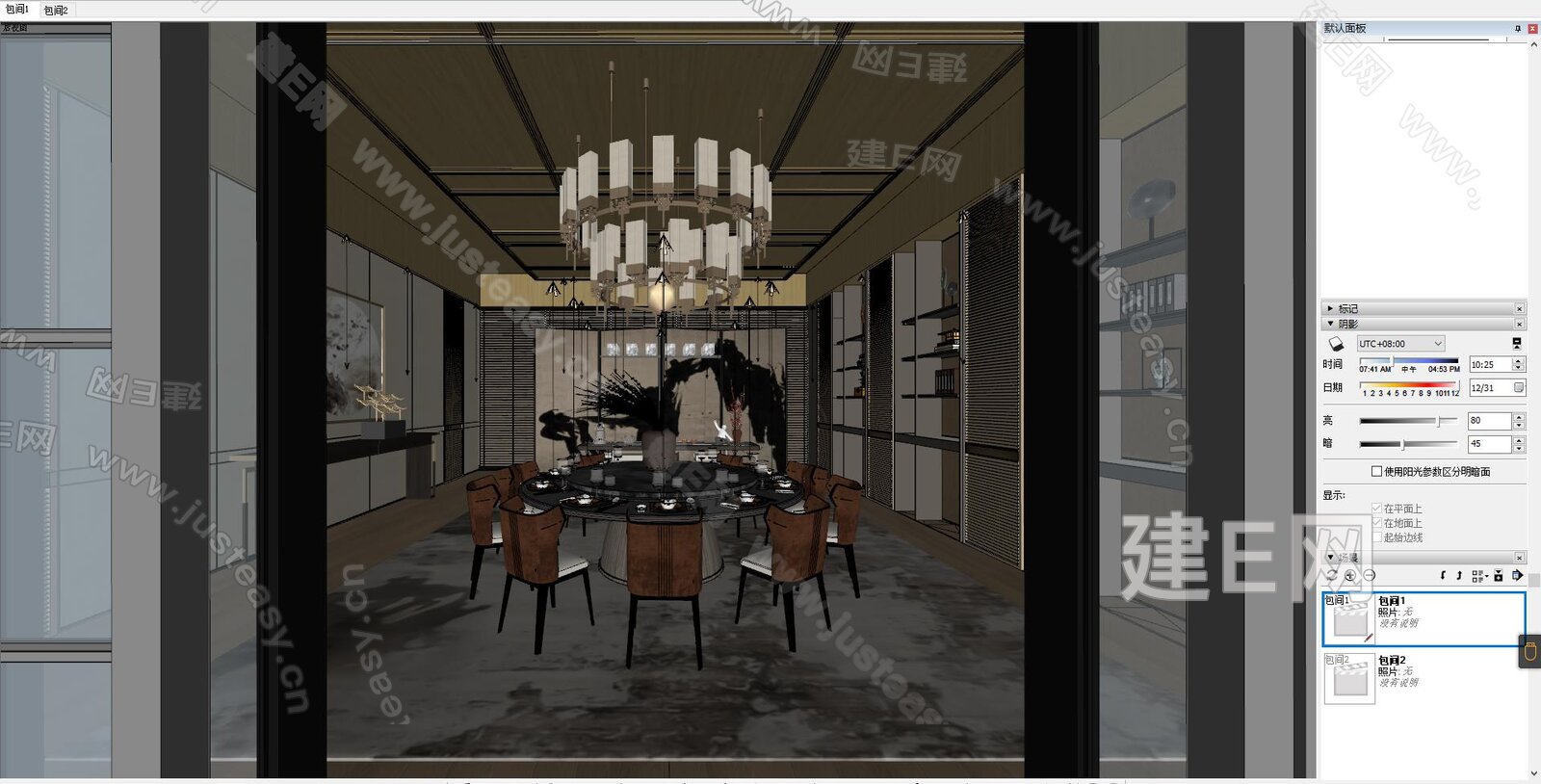 新中式包间空间设计模型SU模型下载[ID:110840446]_建e网su模型