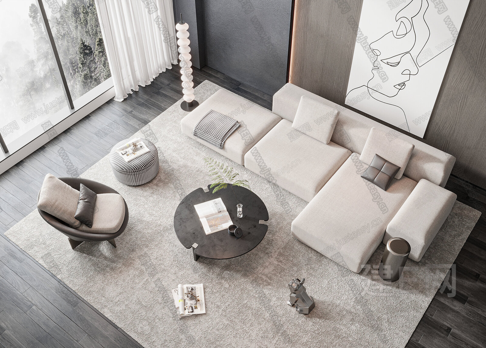 Minotti 米洛提 现代沙发茶几组合模型SU模型下载[ID:110774818]_建E室内设计网