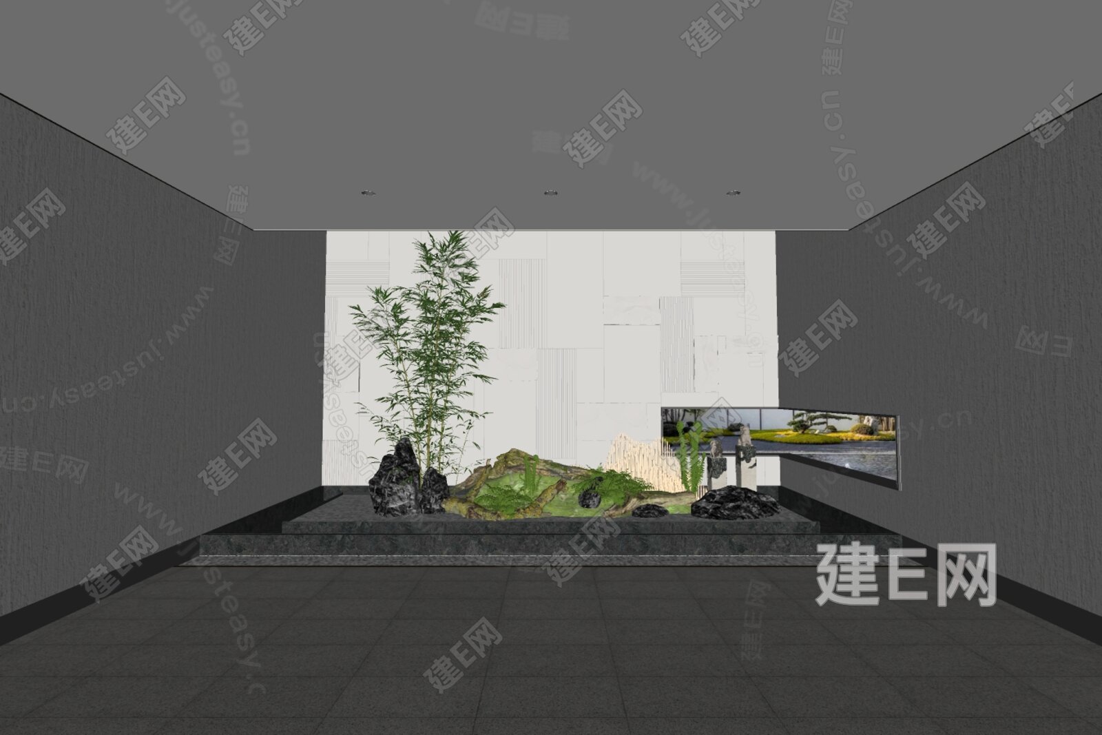 新中式室内景观造景模型SU模型下载[ID:110774878]_建e网su模型