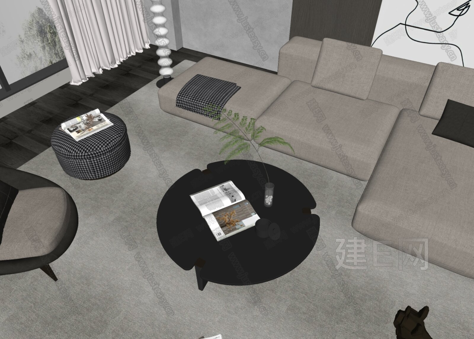 Minotti 米洛提 现代沙发茶几组合模型SU模型下载[ID:110774818]_建E室内设计网