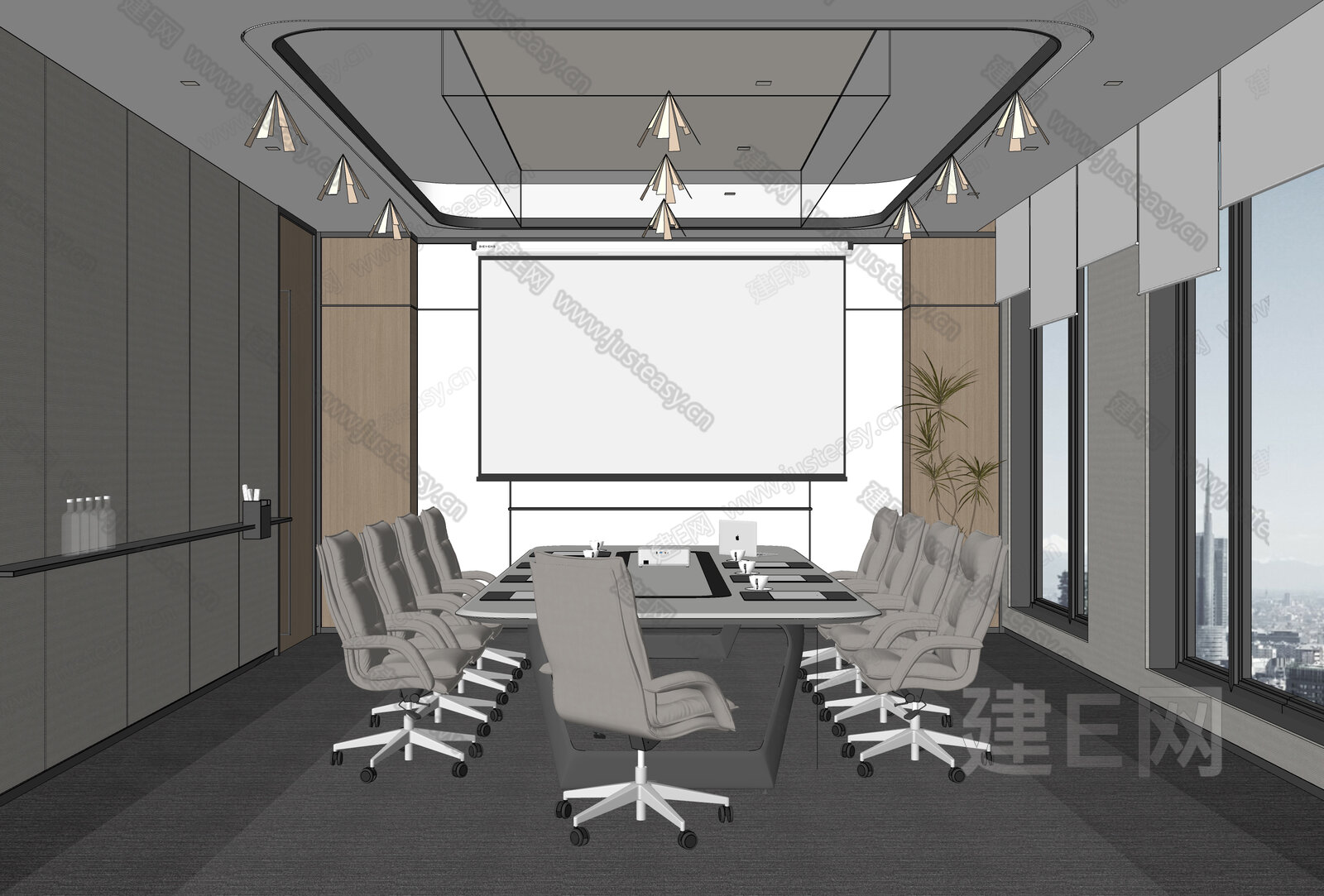 现代会议室 模型SU模型下载[ID:111495772]_建e网su模型