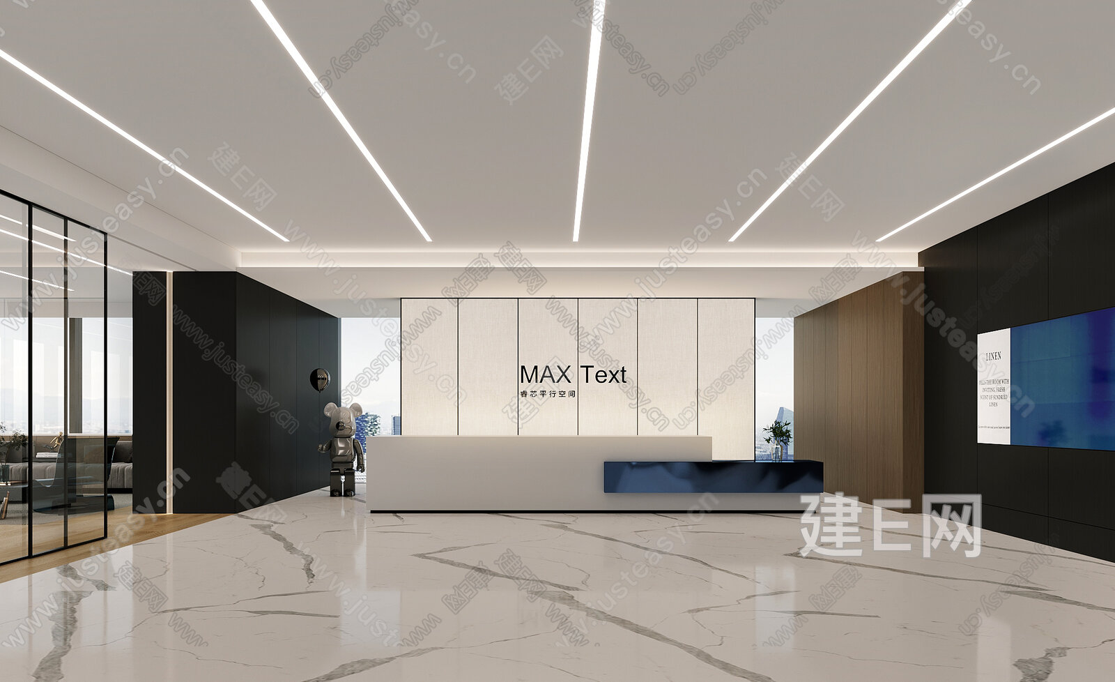 现代办公大厅前台模型SU模型下载[ID:111430376]_建E室内设计网