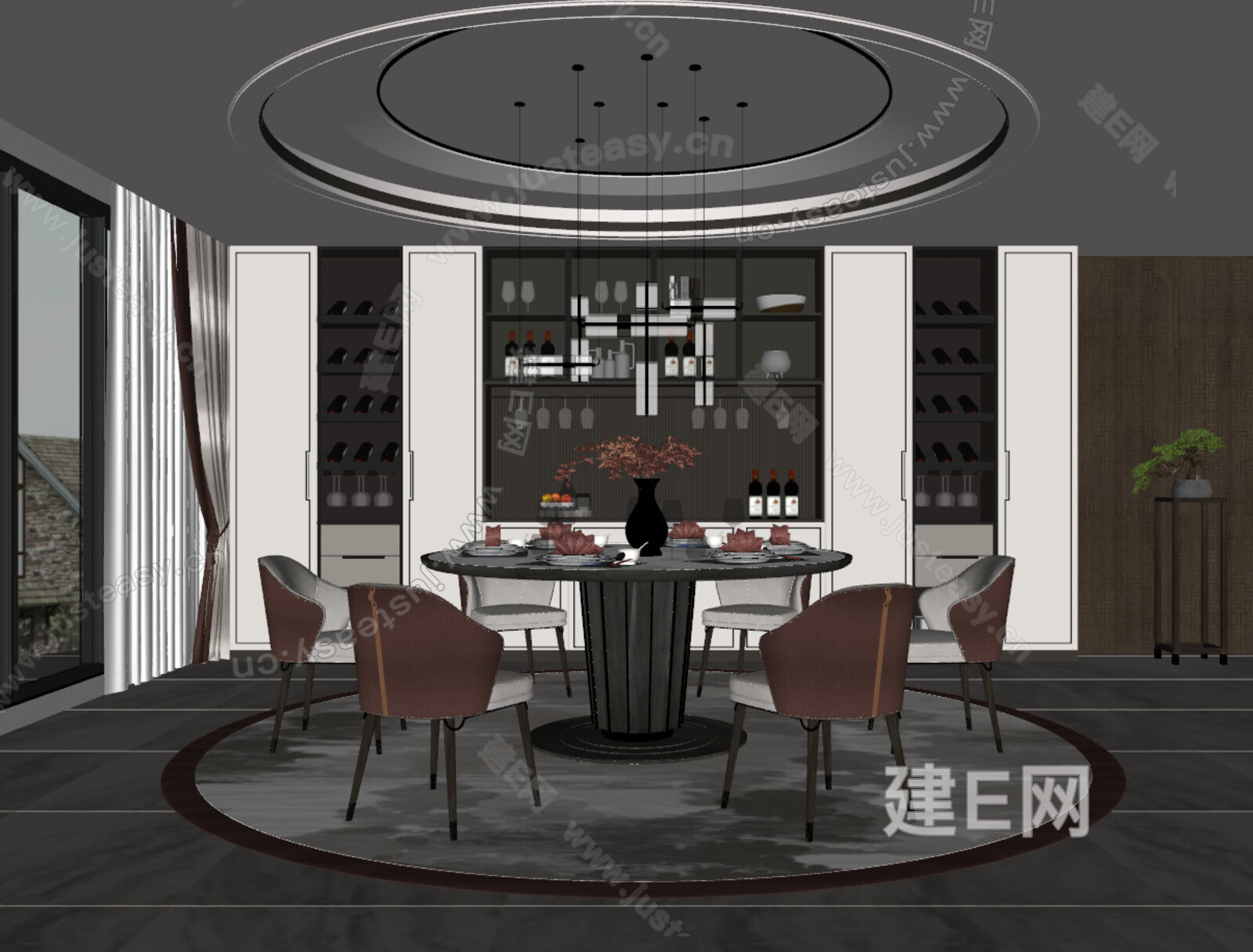 新中式餐厅模型SU模型下载[ID:111168075]_建e网su模型