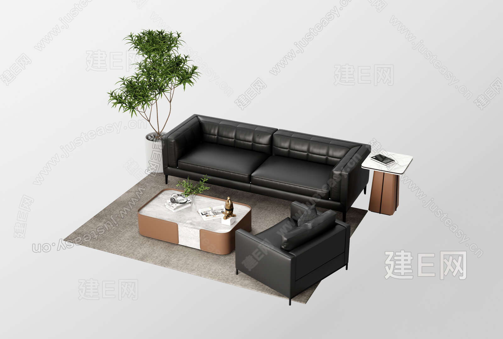 现代沙发茶几组合模型SU模型下载[ID:112020130]_建e网su模型