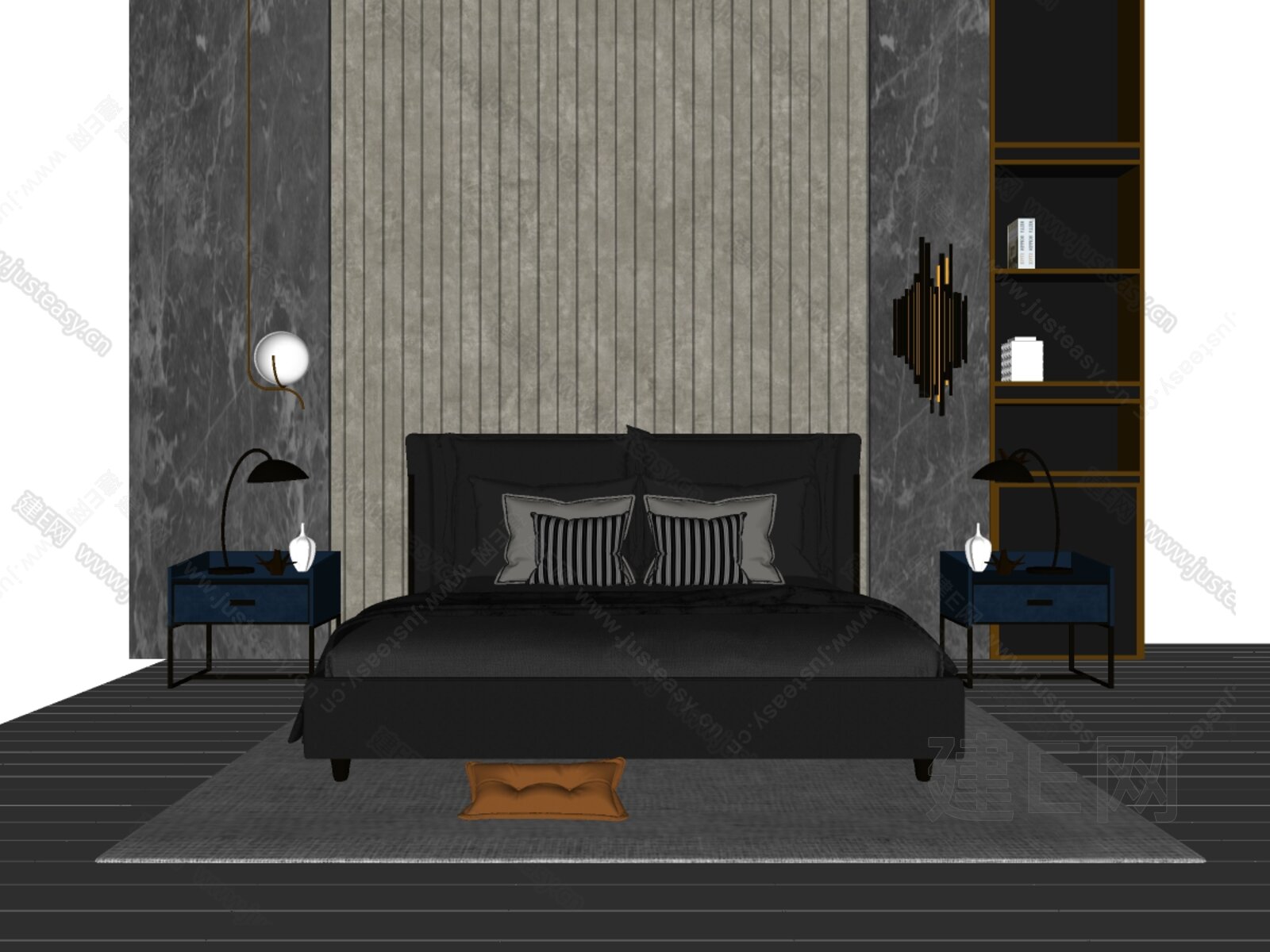 现代双人床模型SU模型下载[ID:111823508]_建E室内设计网