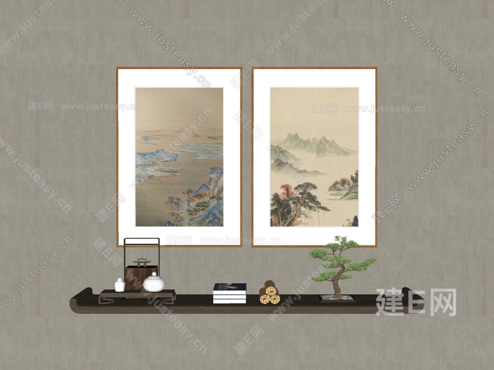 新中式装饰画模型SU模型下载[ID:111823364]_建E室内设计网