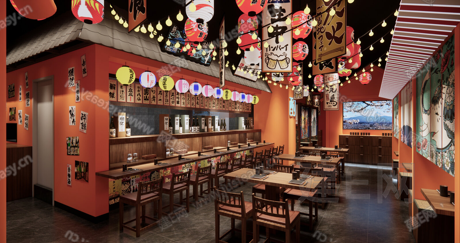 日式料理店模型SU模型下载[ID:112413348]_建E室内设计网