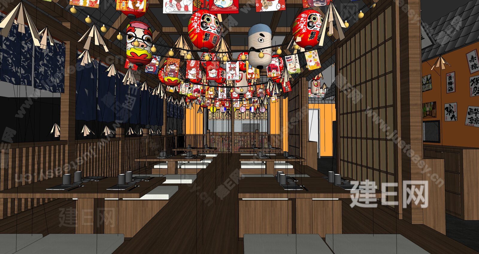日式料理店模型SU模型下载[ID:112413348]_建E室内设计网