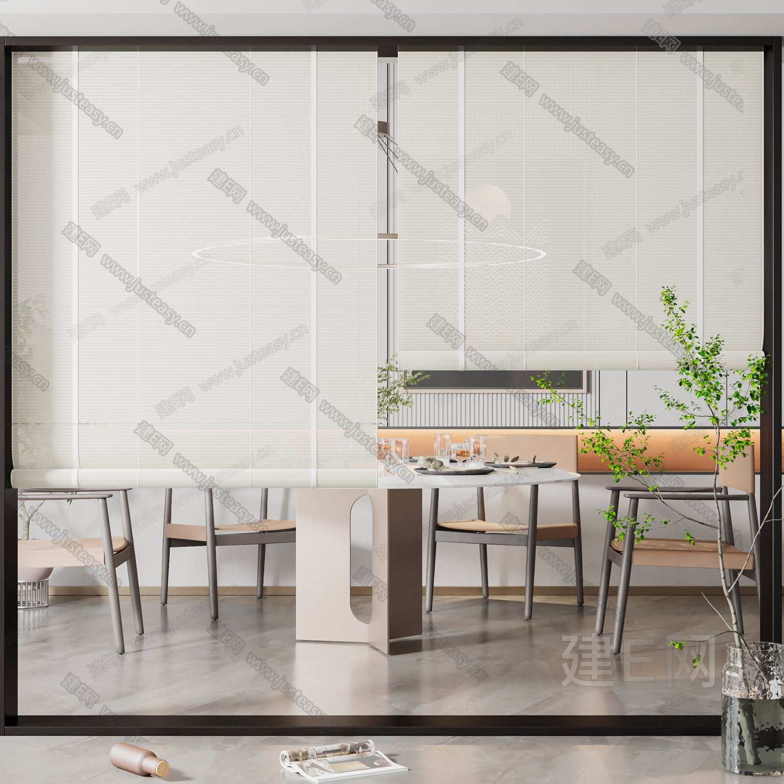 新中式卷帘模型SU模型下载[ID:107433221]_建E室内设计网