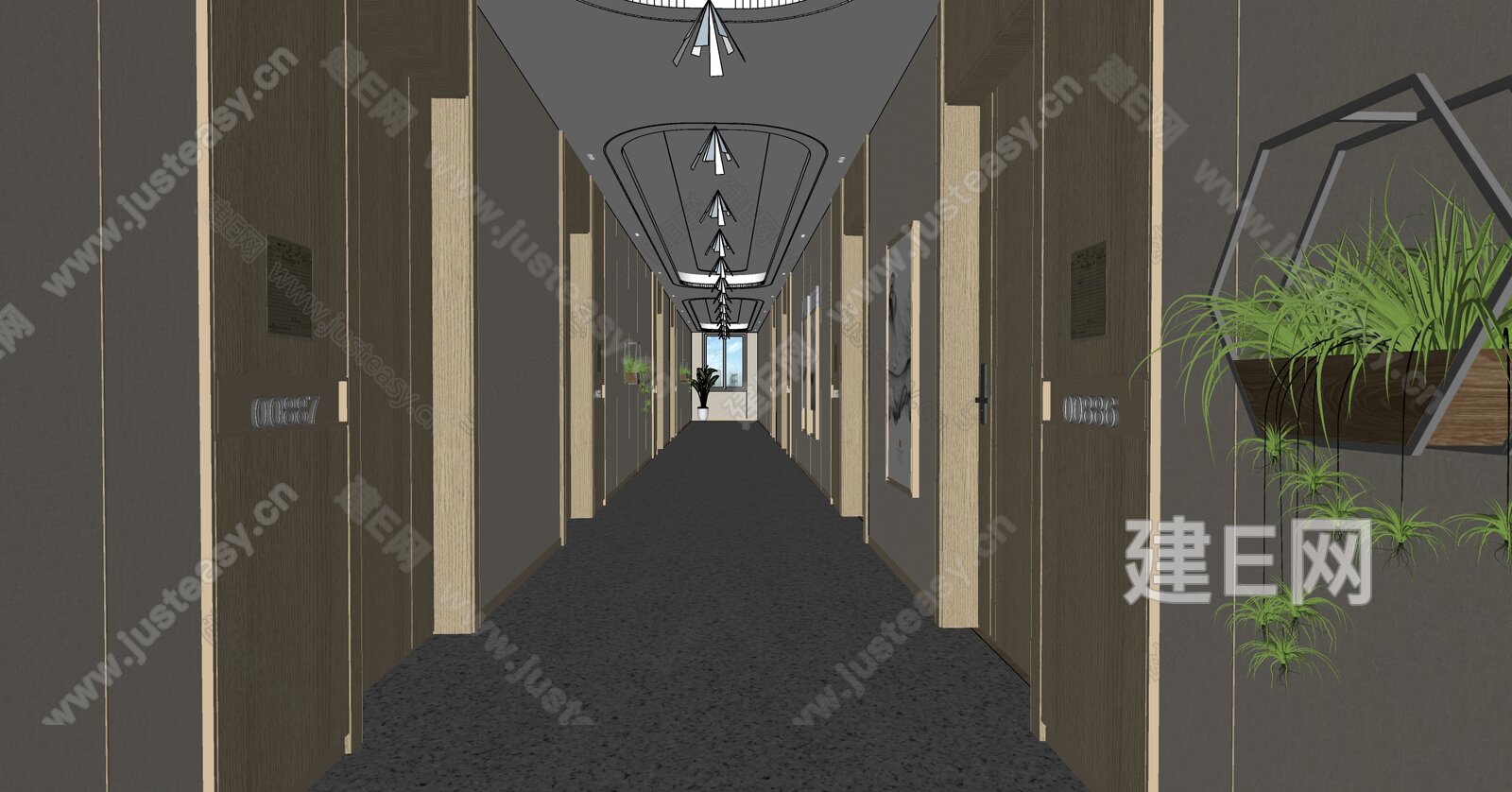 现代过道模型SU模型下载[ID:112871943]_建E室内设计网