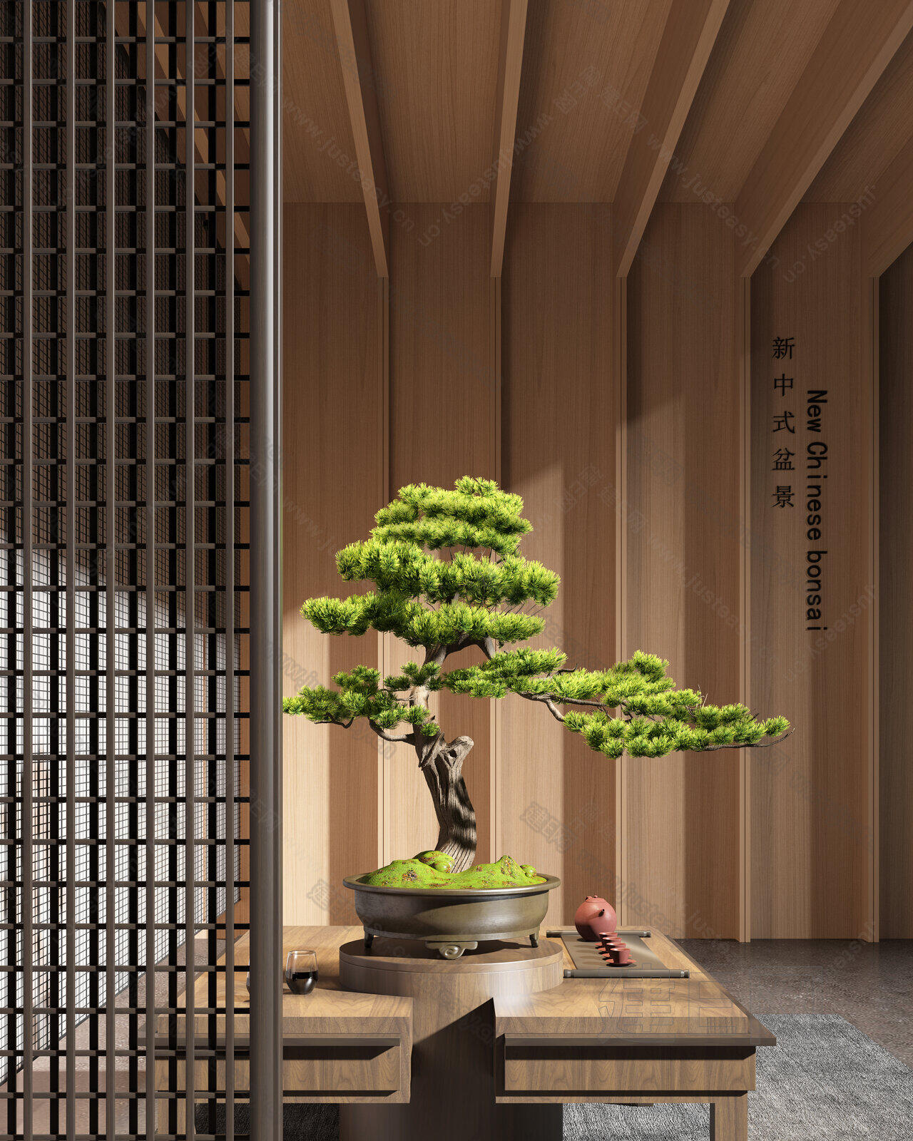 中式松树盆栽盆景su模型