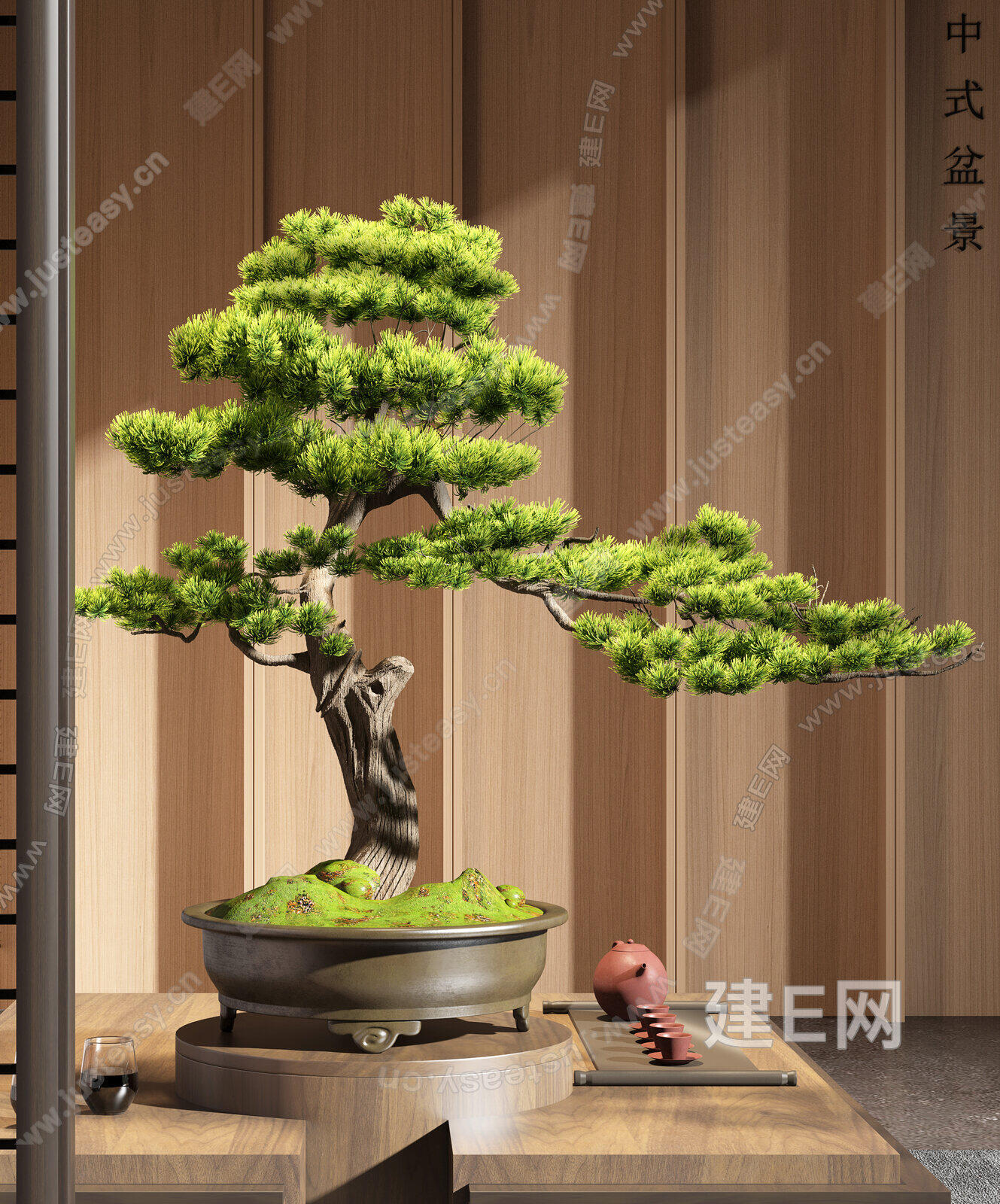 中式松树盆栽盆景su模型