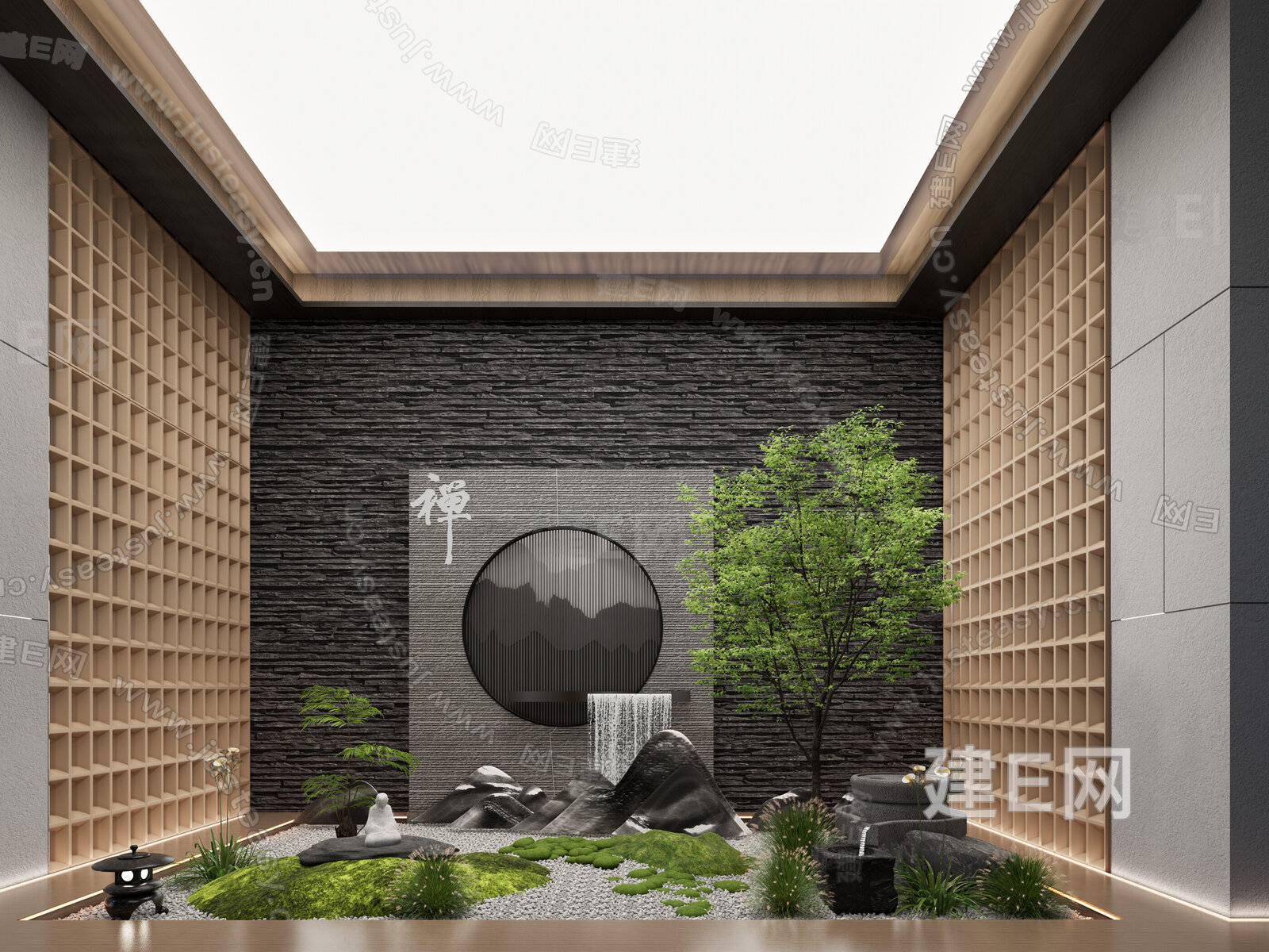 新中式室内景观模型SU模型下载[ID:105270575]_建E室内设计网