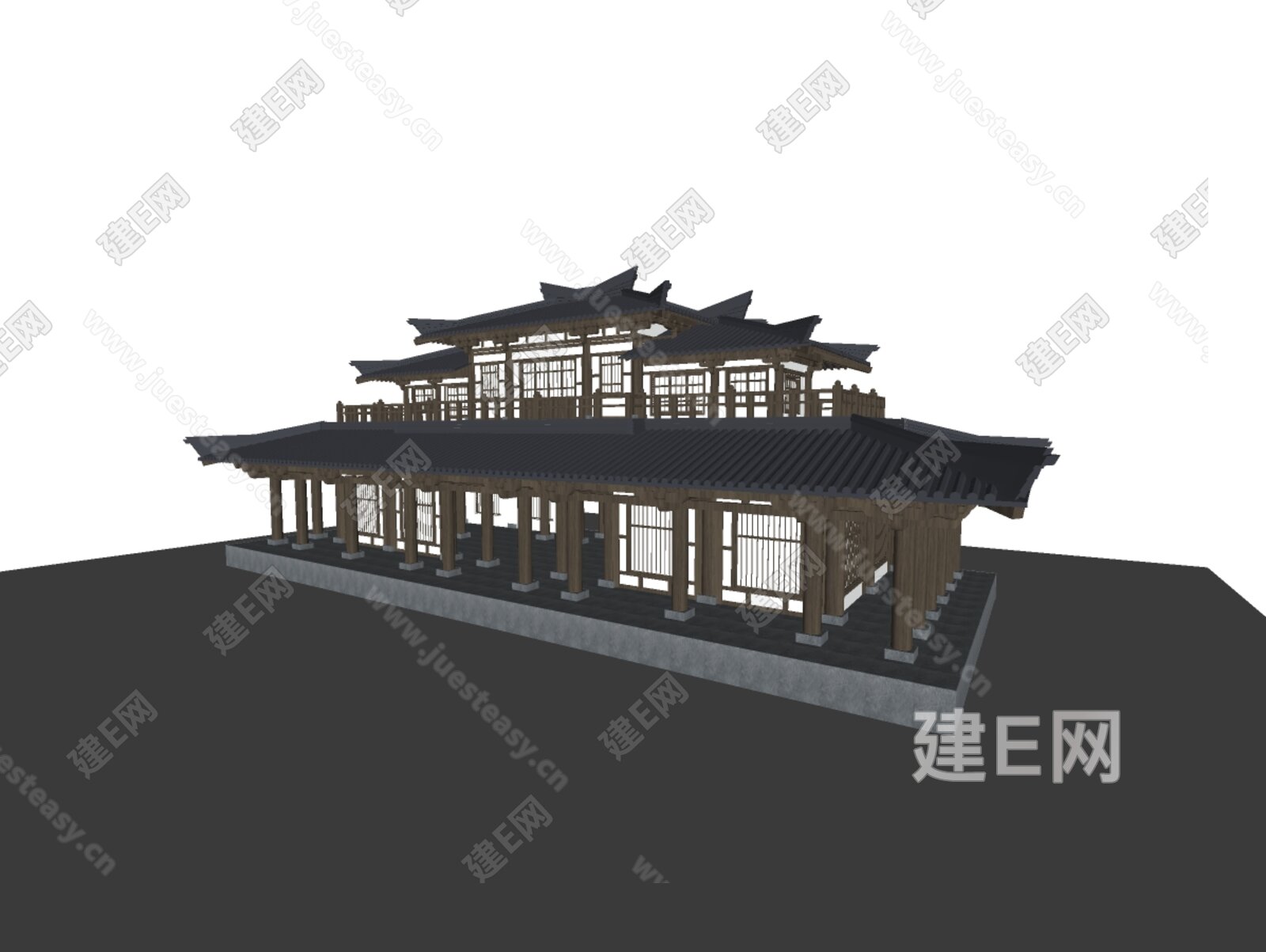 中式古建传统阁楼建筑模型SU模型下载[ID:105270702]_建e网su模型